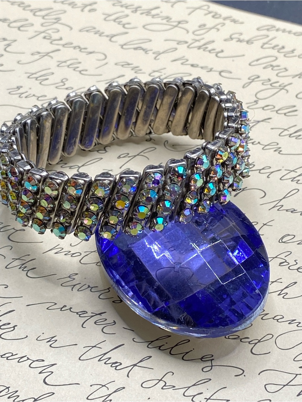 Vtg Iridescent Aurora Borealis Rhinestones Expansion Bracelet Stretchy 1950’s